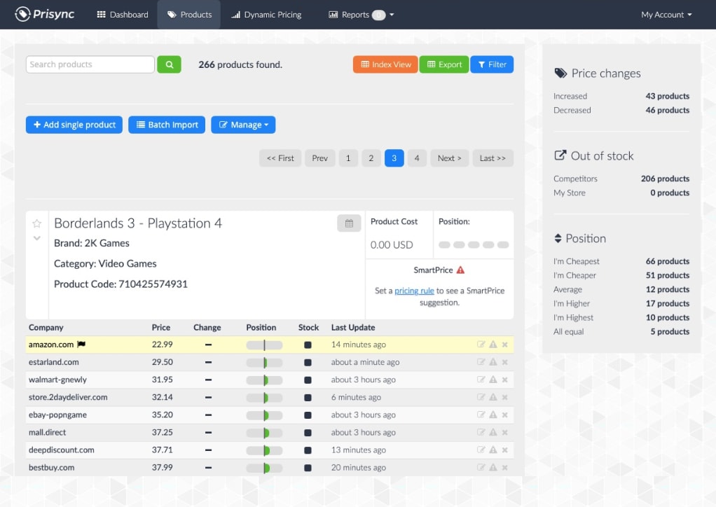 prisync dashboard