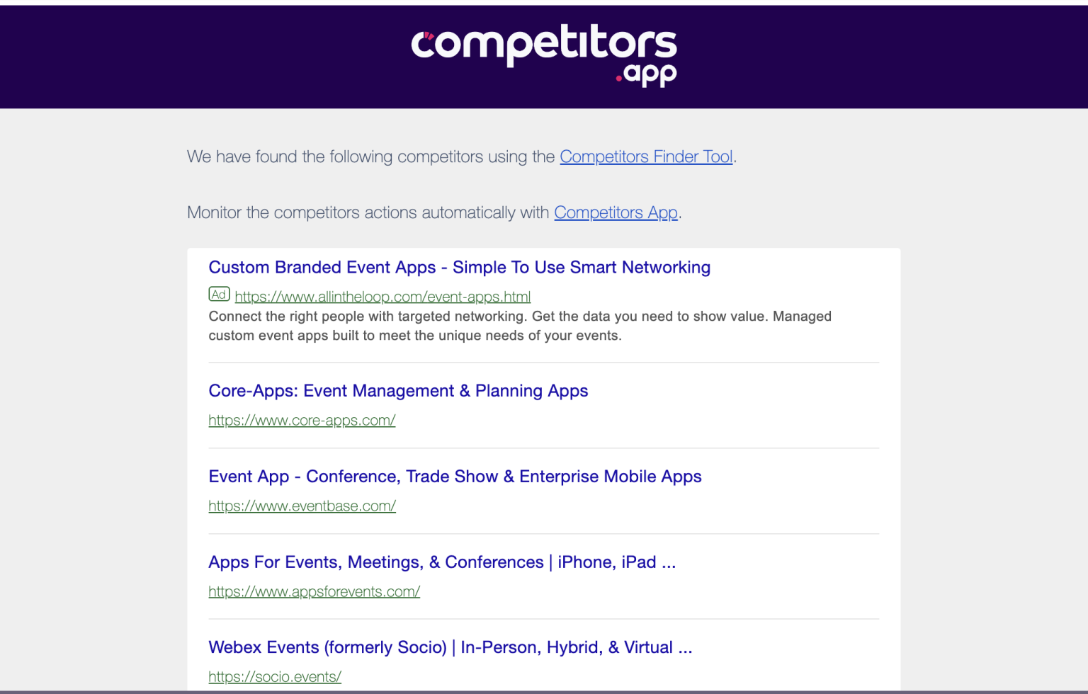 Free Competitor Finder Competitors App